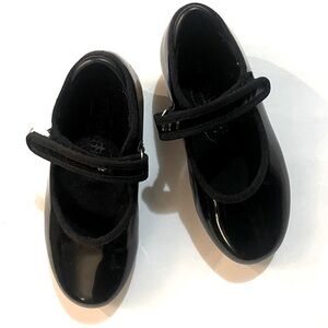 Patent Black Tap Shoes Dance Flats, Easy Strap Velcro Little Girls Size 12